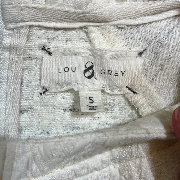 Lou & Grey Cream Textured Shirt Dress Short Sleeve Quilted Women's Small S - Picture 6 of 14